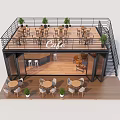 Two Story Container Cafe Building With Wooden Deck Outdoor Tables Chairs And Plants