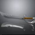 Unique Curved Blade Weapon With Silver Metal Serrated Edge And Brown Wooden Handle