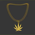 Gold Chain Necklace with Thick Link Design and Marijuana Leaf Pendant Hip Hop Accessory