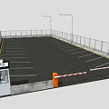 Well Designed Parking Lot With Fencing Parking Lines Entrance And Street Lamps