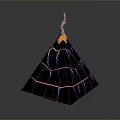 Decorative Volcano Shaped Household Item With Flaming Top And Cracked Surface