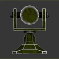 Green Camouflage Military Weapon With Circular Barrel Geometric Base Stand And Red Emblem