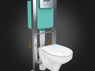 White Toilet With Green Water Tank And Metal Frame In Modern Bathroom Design 3d model
