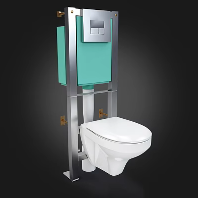 White Toilet With Green Water Tank And Metal Frame In Modern Bathroom Design 3d model