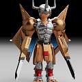 Detailed Sci Fi Robot Model With Gold Silver Armor Mechanical Wings And Blue Red Accents