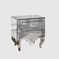Silver Mirrored Bedside Table With Two Decorative Drawers And Ornate Curved Legs