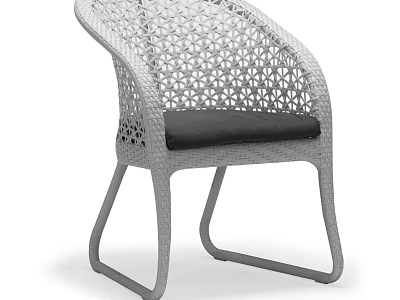 Gray Outdoor Chair With Woven Hollow Backrest Black Cushion And Metal Frame Legs 3d model