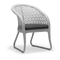 Gray Outdoor Chair With Woven Hollow Backrest Black Cushion And Metal Frame Legs