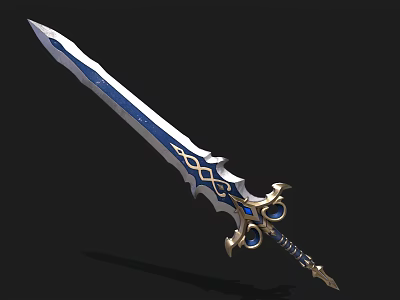 Fantasy Style Decorative Sword With Blue Silver Blade And Golden Hilt Design 3d model