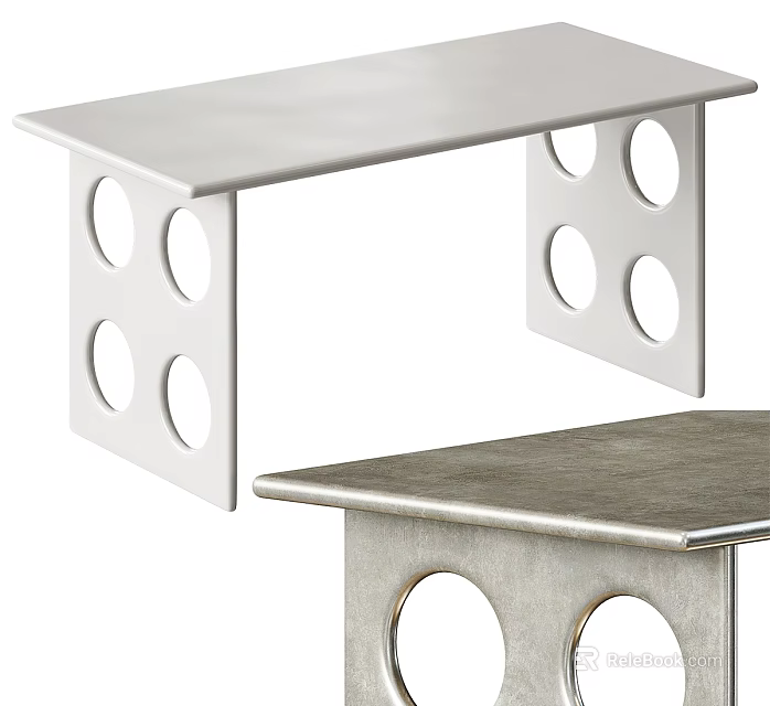 Modern Silver Metal Console Table with Circular Cutouts and Sleek Modern Design 3d model
