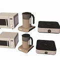 Modern Kitchen Appliances Set with Microwave Electric Kettle and Induction Cooker in Beige Design