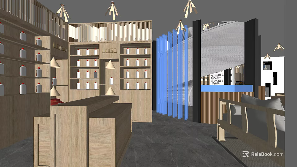 Modern Tobacco And Liquor Store Interior With Shelves And Display Cabinets 3d model 