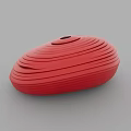 Red Striped Oval Decorative Container With Textured Surface And Modern Design