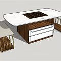 Modern Tea Table Set with White Marble Top Wooden Drawer and Gold Frame Stool