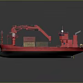 Bright Red Cargo Boat With Containers Crane And Cabin On Deck 3d model