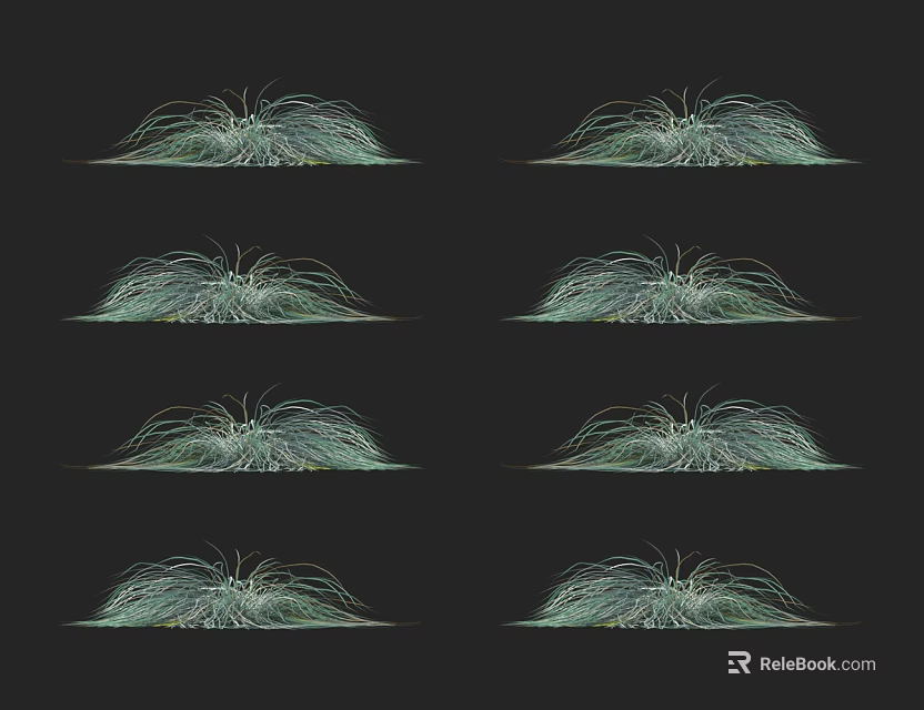 Decorative Lush Green Grass Clumps Arranged In Rows On Black Background 3d model 