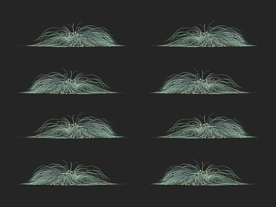 Decorative Lush Green Grass Clumps Arranged In Rows On Black Background 3d model