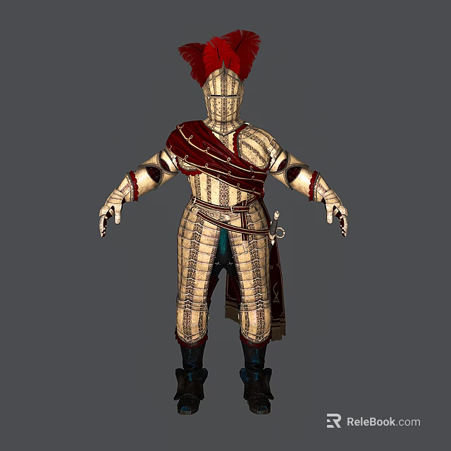 Game Movie Warrior Character With Red Feathered Helmet And Striped Armor Design 3d model 