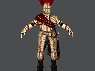Game Movie Warrior Character With Red Feathered Helmet And Striped Armor Design 3d model