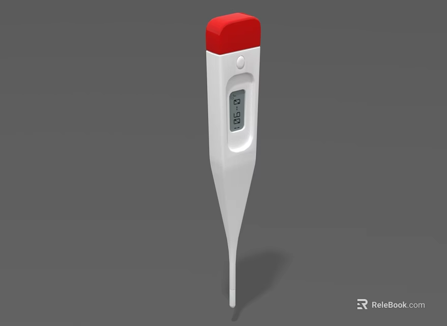Red And White Digital Thermometer With LCD Display Showing Temperature Reading 3d model