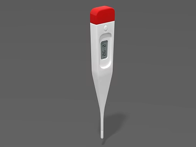 Red And White Digital Thermometer With LCD Display Showing Temperature Reading 3d model