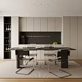 Modern Dining Room Interior With Grey Cabinets Wine Rack Dining Table And Chairs 3d model