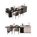Sleek Modern Dining Table Set With Round Marble Top And Upholstered Dining Chairs 3d model