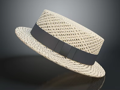 Classic Beige Woven Straw Hat With Black Wide Band Stylish Summer Accessory Design 3d model