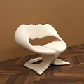 White Single Chair With Lips Shaped Design Brown Wall Herringbone Wooden Floor