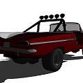 Red Vintage Pickup Truck with Roof Mounted Spotlights Open Doors and Large Off Road Tires