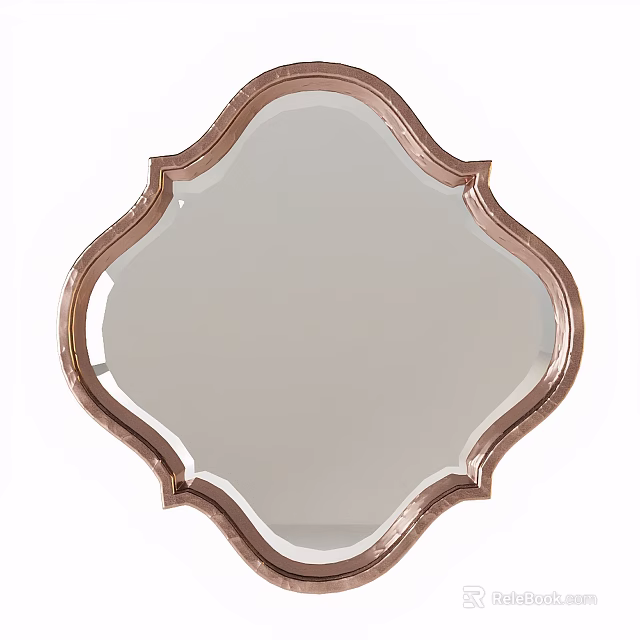 Rose Gold Framed Decorative Mirror With Ornate Edge Design For Home Interior Decor 3d model 