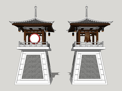 Chinese Bell Tower Bell and Drum Tower 3d model