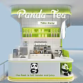 Panda Tea Shop Interior With Green Counter And Panda Logo Drink Menu