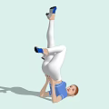 Woman Doing Handstand In Blue Top Gray Pants Blue High Heels Against Gray Brick Wall