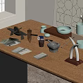 Various Medical Devices And Tools On Wooden Table With Storage Containers