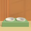 Green Tray With White Bowls On Orange Wall Background With Vertical Stripes