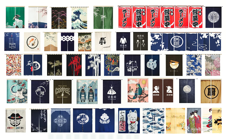 Colorful Curtains With Various Traditional Modern Patterns And Diverse Design Prints 3d model 