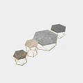 Hexagonal Coffee Tables With Marble Tops And Gold Metal Frames Various Designs 3d model