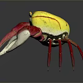 Vibrant Colored Crab With Yellow Body And Red White Claws Detailed Appearance On Dark Background