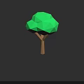 Low Poly Plant Painting Featuring Green Tree With Brown Trunk On Dark Background