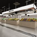 Supermarket Fresh Beef Section With Display Counters And Red Pendant Lights 3d model