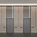 Modern Elevator Lobby Interior Design With Aligned Doors Light Wooden Panels And Ceiling Lights 3d model