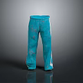 Turquoise Casual Pants With Decorative Red Patterns And White Side Stripes For Everyday Wear