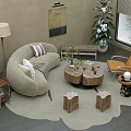 Cozy Curved Sofa And Natural Wood Coffee Table Set For Modern Living Room Interior Design