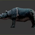 Turquoise Blue Rhinoceros Sculpture With Textured Surface And White Stripes