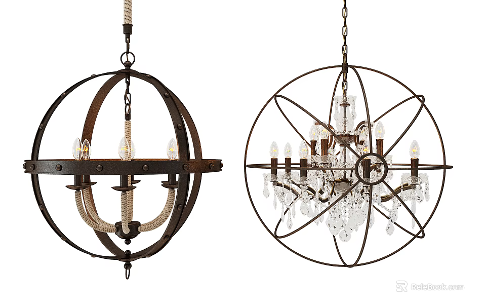 Unique Shaped Chandeliers Featuring Rope Accents Metal Frames and Crystal Decor for Interior Design 3d model 