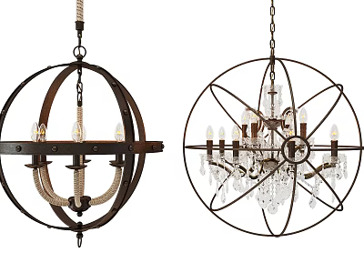 Unique Shaped Chandeliers Featuring Rope Accents Metal Frames and Crystal Decor for Interior Design 3d model