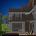 Modern Garden Landscape Design With Illuminated Pool And Lush Greenery Around Villa