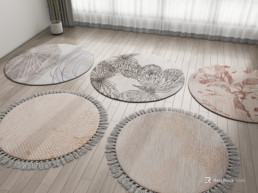 Multiple Round Rugs With Various Patterns And Tassel Edges For Living Room Floor Decor 3d model 