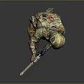 Game Movie Character In Camouflage Uniform With Helmet Kneeling On One Knee Holding Colorful Rifle